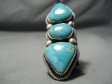 Vivid Native American Navajo Carico Lake Turquoise Sterling Silver Heavy Ring-Nativo Arts