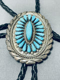 Native American Completely Hand Carved Vintage Navajo Turquoise Sterling Silver Bolo Tie-Nativo Arts