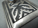 Huge Authentic Vintage Native American Navajo Thomas Singer Sterling Silver Lapis Pendant-Nativo Arts