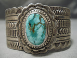 Detailed & Huge!! Vintage Native American Navajo Carico Lake Turquoise Sterling Silver Bracelet-Nativo Arts