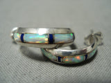 Native American Beautiful Vintage Zuni Opal Sterling Silver Earrings-Nativo Arts