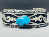 Authentic Thomas Singer Vintage Native American Navajo Turquoise Geo Sterling Silver Bracelet-Nativo Arts
