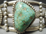 Statement Vintage Native American Navajo Carico Lake Turquoise Sterling Silver Bracelet Old-Nativo Arts