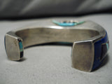 The Best Vintage Native American Navajo Lapis Sterling Silver Turquoise Inlay Bracelet Old-Nativo Arts
