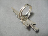 Huge Arrowhead Vintage Native American Navajo Turquoise Sterling Silver Ring-Nativo Arts