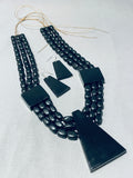 Native American The Most Unique Santo Domingo Gaspeite Jet Black Stone Necklace-Nativo Arts