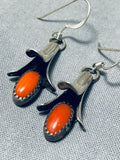 Marvelous Native American Navajo Coral Sterling Silver Earrings-Nativo Arts