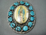 Rare Vintage Native American Navajo Turquoise Sterling Silver Our Lady Of Guadalupe Pin Old-Nativo Arts