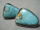 Important Native American Navajo Female Artist #8 Turquoise Sterling Silver Earrings-Nativo Arts