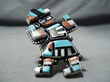 Spectacular Native American Navajo Inlay Turquoise Coral Jet Sterling Silver Rainbow Man Ring-Nativo Arts