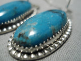 Important Jeanette Dale Native American Navajo Blue Diamond Turquoise Sterling Silver Earrings-Nativo Arts