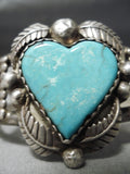 Very Rare!! Vintage Native American Navajo Hand Carved Heart Turquoise Sterling Silver Bracelet-Nativo Arts