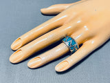 Thick Vintage Native American Navajo Turquoise Inlay Sterling Silver Ring Old-Nativo Arts