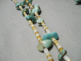 Rare Early Hand Drilled Heishi Vintage Native American Navajo Turquoise Sterling Silver Necklace-Nativo Arts