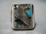 Important Native American Zuni Harlan Coonsis Native American Zuni Sterling Silver Turquoise Coral Ring-Nativo Arts