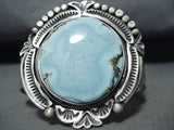 Magnificent Native American Navajo Golden Hill Turquoise Sterling Silver Bracelet Signed-Nativo Arts