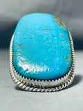 Gigantic Tso Family Native American Navajo Signed Kingman Turquoise Sterling Silver Ring-Nativo Arts