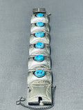One Of The Best Vintage Native American Navajo Link Sterling Silver Turquoise Bracelet-Nativo Arts