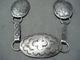 Hand Tooled Quality Vintage Native American Navajo Sterling Silver Concho Necklace Old-Nativo Arts