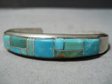 Impressive Vintage Native American Navajo Inlay Royston Turquoise Sterling Silver Bracelet-Nativo Arts