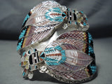 One Of The Most Detailed Native American Zuni Turquoise Sterling Silver Inlay Bracelet-Nativo Arts