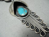 One Of The Best Vintage Native American Navajo Bisbee Turquoise Sterling Silver Necklace-Nativo Arts