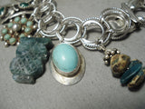 Cute!! Vintage Native American Navajo Zuni Turquoise Sterling Silver Charm Bracelet-Nativo Arts