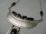 Best Biggest Vintage Native American Navajo Onyx Sterling Silver Leaf Necklace Huge!-Nativo Arts