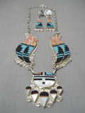 Important Native American Zuni Eldred Martinez Turquoise Coral Sterling Silver Necklace Earrings-Nativo Arts