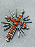 Coral And Turquoise Cross Vintage Native American Navajo Sterling Silver Pendant-Nativo Arts