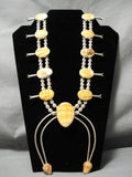 Huge Native American Sterling Silver Yellow Shell Squash Blossom Necklace-Nativo Arts