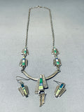 One Of The Most Unique Vintage Native American Navajo Turquoise Sterling Silver Inlay Necklace-Nativo Arts
