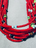 Singer Authentic Native American Navajo Coral Turquoise Sterling Silver Necklace-Nativo Arts