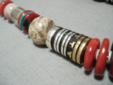 Chunky Coral Native American Navajo Turquoise Singer Sterling Silver Necklace-Nativo Arts