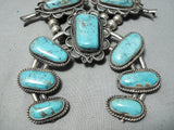 Authentic Vintage Native American Navajo Heavy Turquoise Sterling Silver Squash Blossom Necklace-Nativo Arts