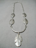 Intricate!! Detailed!! Navajo Sterling Silver Feather Native American Necklace-Nativo Arts