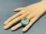 One Of The Heaviest Vintage Native American Navajo #8 Turquoise Sterling Silver Ring-Nativo Arts