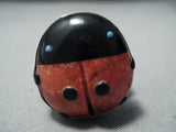 Marvelous Native American Navajo Coral Jet Turquoise Sterling Silver Ladybug Ring-Nativo Arts