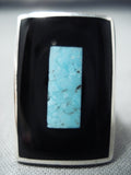 Eye Catching Zuni Native American Turquoise Jet Sterling Silver Ring-Nativo Arts