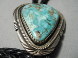 Important Vintage Native American Navajo Delbert Vandever Turquoise Sterling Silver Bolo Tie-Nativo Arts