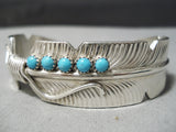 Detailed!! Vintage Native American Navajo Hand Carved Sterling Silver Turquoise Bracelet-Nativo Arts