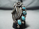 Impressive Vintage Native American Navajo Kingman Turquoise Sterling Silver Ring Old-Nativo Arts