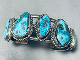 Rare Turquoise Vintage Native American Navajo Morenci Turquoise Sterling Silver Bracelet-Nativo Arts