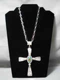 Important Heavy Native American Navajo Sterling Silver Cross Christian Turquoise Necklace-Nativo Arts