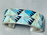 One Of The Most Unique Vintage Native American Navajo Turquoise Inlay Sterling Silver Bracelet-Nativo Arts