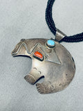 Native American One Of The Most Unique Brownbear Turquoise Sterling Silver Necklace-Nativo Arts