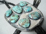 Chunky Dunky Green Spiderweb Turquoise Vintage Native American Navajo Sterling Silver Bolo Tie-Nativo Arts
