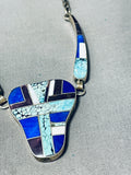 One Of The Most Unique Vintage Native American Navajo Inlay Turquoise Sterling Silver Necklace-Nativo Arts