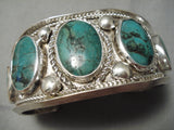 Museum Vintage Native American Navajo Domed Green Turquoise Sterling Silver Bracelet Old-Nativo Arts