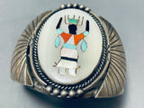 Heavy Kachina Vintage Native American Navajo Turquoise Kachina Sterling Silver Flank Bracelet-Nativo Arts
